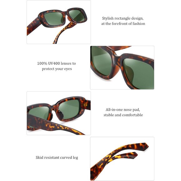 Trendy Rectangle Lens Leopard Sunglasses Women Men Retro Square Fashion Shades - Picture 4 of 6